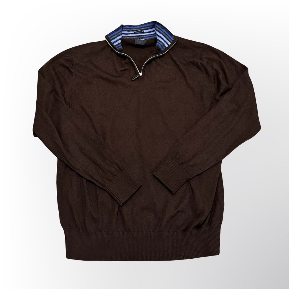 Tailorbyrd Collection 1/4 Zip Sweater Machine Washable Wool Brown - Men's XL
